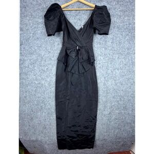 Vintage Climax by David Howard Cocktail Dress Womens 10 Black Rhinestone Bow 80s